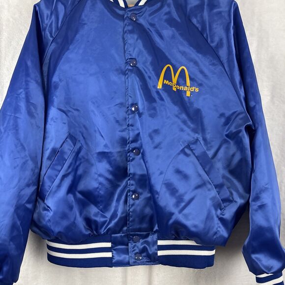 Vintage 80’s 90’s McDonald’s Satin Bomber Jacket Size Large Blue Aristo Jac - Picture 2 of 7